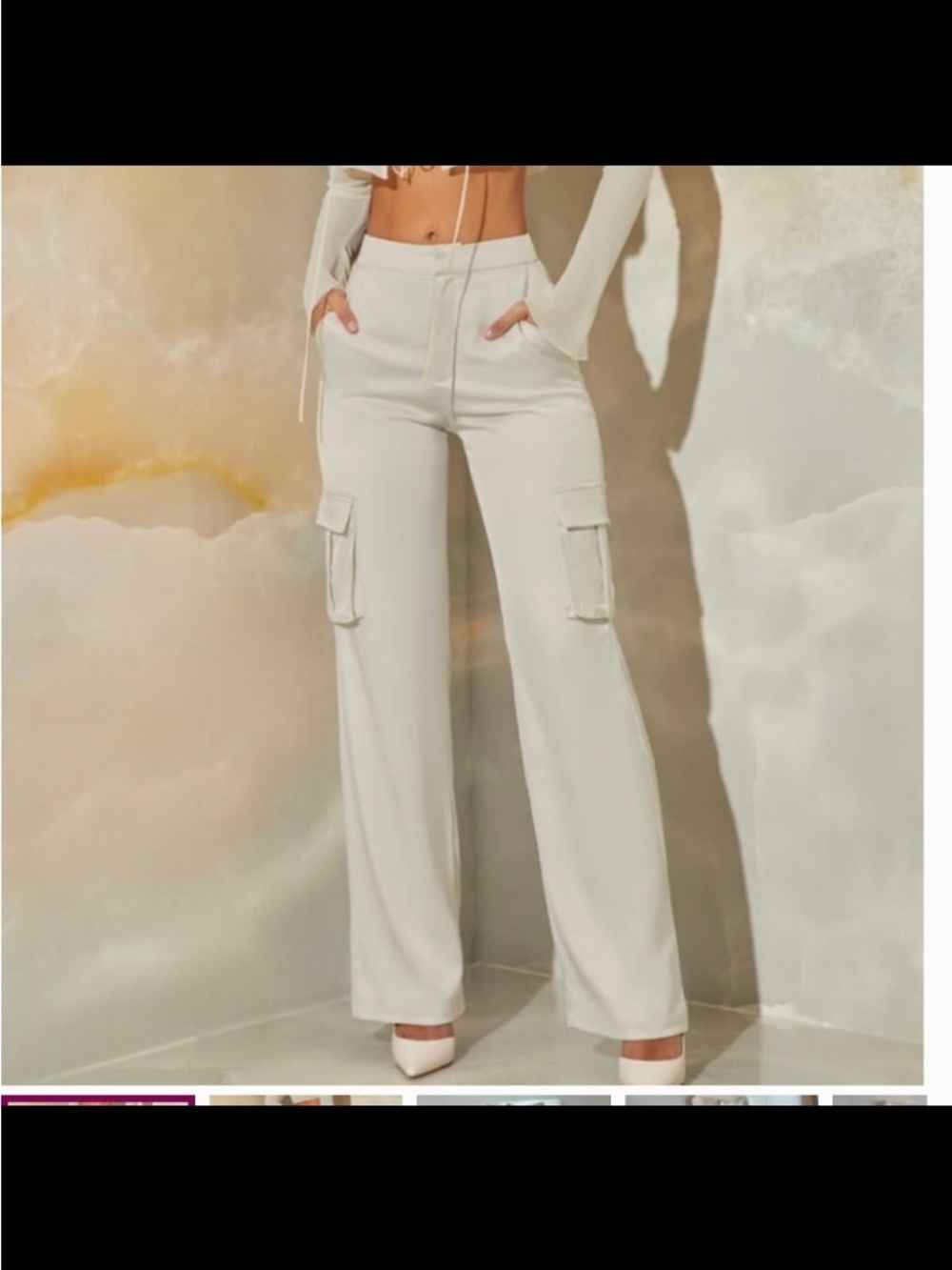 Oh Polly Cream Wide-Leg Cargo Pants